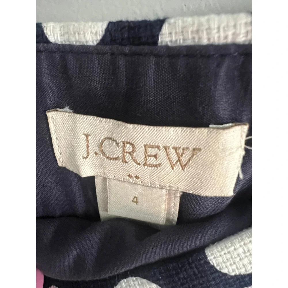 J.Crew Navy Blue White Polka Dot Pleated Cotton Shorts Size 4